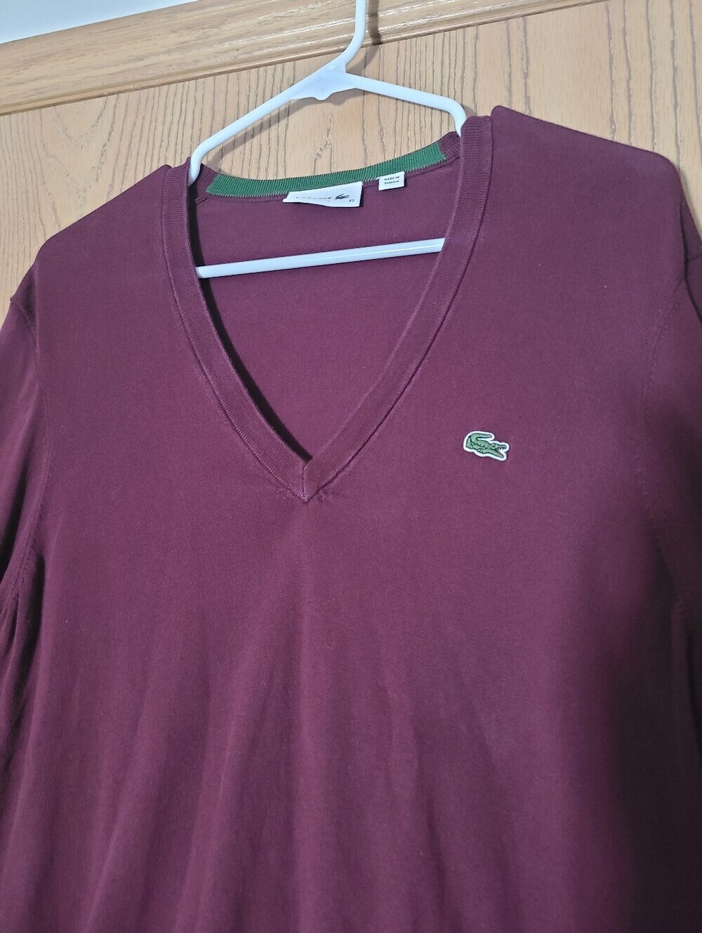 Lacoste V-neck Burgundy Preppy Business Casual Golf Sweater Crocodile Logo - Picture 2 of 4